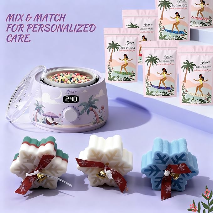 Ajoura Professional Wax Warmer Machine, 16oz Capacity Wax Heater Hair Removal Kit with Digital Temp Control & Fast Heat, Includes 30 Sticks for Face, Legs, Bikini, Brazilian and Body (Light Purple)