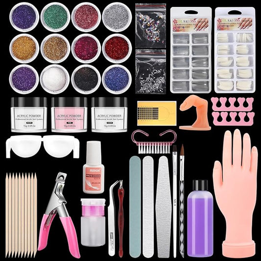 Practice Hand for Acrylic Nails, Fake Maniquin Training Hand for Nail Practice, Nail Practice Hand with Acrylic Nail Powder and Liquid Set, Nail Kit Set Professional Acrylic with Manincure Hand