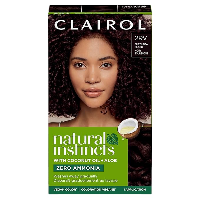 Clairol Natural Instincts Demi-Permanent Hair Dye, 2RV Burgundy Black Hair Color, Pack of 1