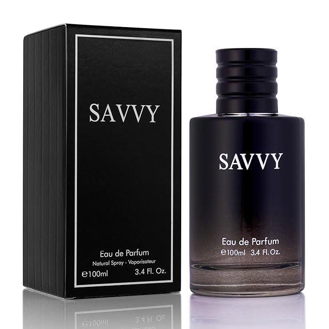 Savvy for Men Eau De Parfum - Sophisticated Male Fragrance Composition of bergamot, Pepper, Lavender, Star Anise & Nutmeg - Base of Peppery & Vanilla - Go-To Daily Scent - Elegant 100ml Bottle