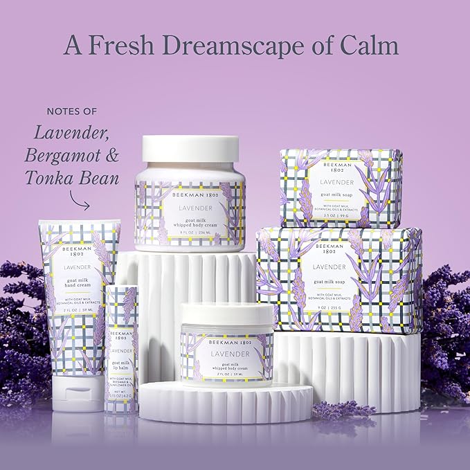 Beekman 1802 Whipped Body Cream, Lavender - Scented - 8 oz - Intensely Hydrating & Softens Skin - With Goat Milk - Good for Sensitive Skin - Cruelty Free