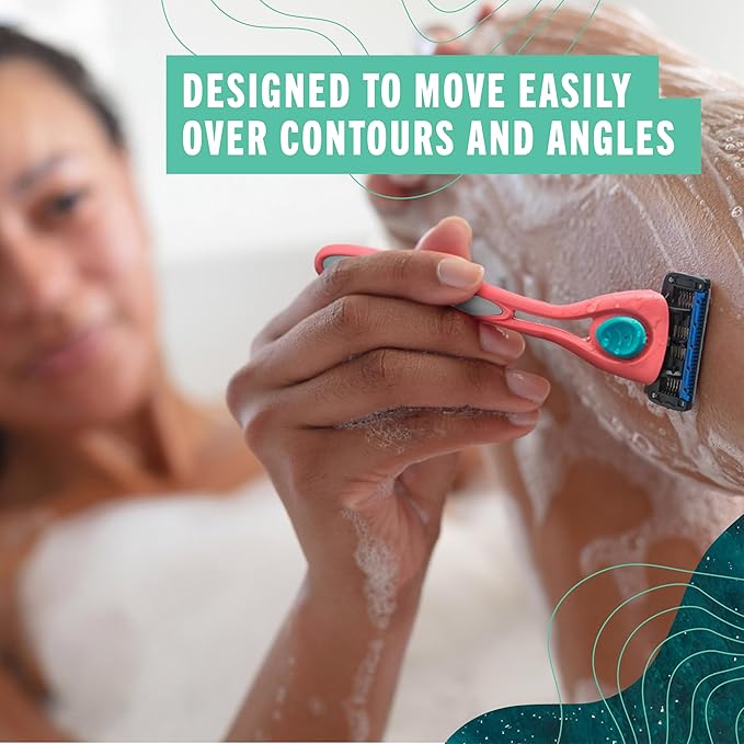 Preserve POPi Shave 5 Razor System Made with Recycled Ocean Plastic and 5-blade cartridge, Coral Pink, 1 Count