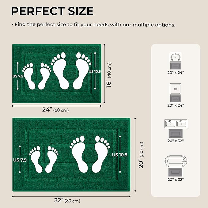 GRANNY SAYS Bathroom Rugs Sets 2 Piece,Soft Bath Mats for Bathroom, Bath Rugs Non Slip Washable, Absorbent Bath Rug for Tub, Shower and Toilet, Bath Mat Set (Dark Green, 20" x 32" + 16" x 24")