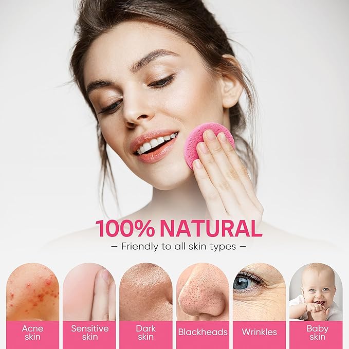 GAINWELL 50-Count Compressed Facial Sponges with Storage Container, for Facial Cleansing, Reusable Makeup Remover, Portable, Suitable for Travel, Pink