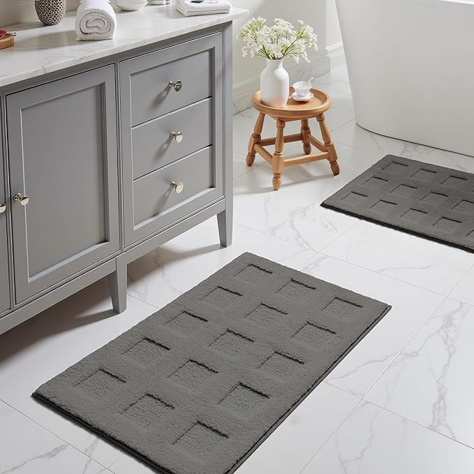 GRANNY SAYS Bathroom Rugs Sets 2 Piece, Super Soft Absorbent Microfiber Bath Mats for Bathroom Non Slip Washable,Waffle Bath Rugs Set for Shower Tub Toilet Decor (Deep Grey, 16" x 24" + 20" x 32")
