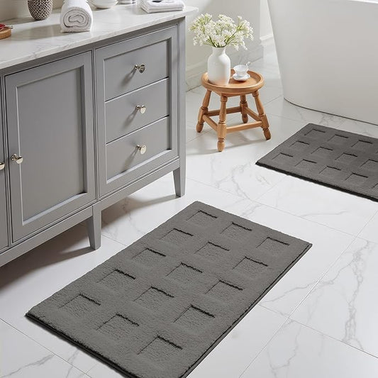 GRANNY SAYS Bathroom Rugs Sets 2 Piece, Super Soft Absorbent Microfiber Bath Mats for Bathroom Non Slip Washable,Waffle Bath Rugs Set for Shower Tub Toilet Decor (Deep Grey, 16" x 24" + 20" x 32")