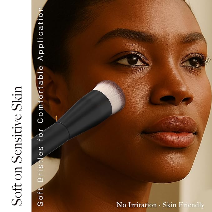 JoMay Flat Top Kabuki Foundation Brush for Liquid Makeup – Vegan Makeup Brush for Liquid, Cream & Powder – Dense, Soft Bristles for Flawless, Streak-Free Finish – Black