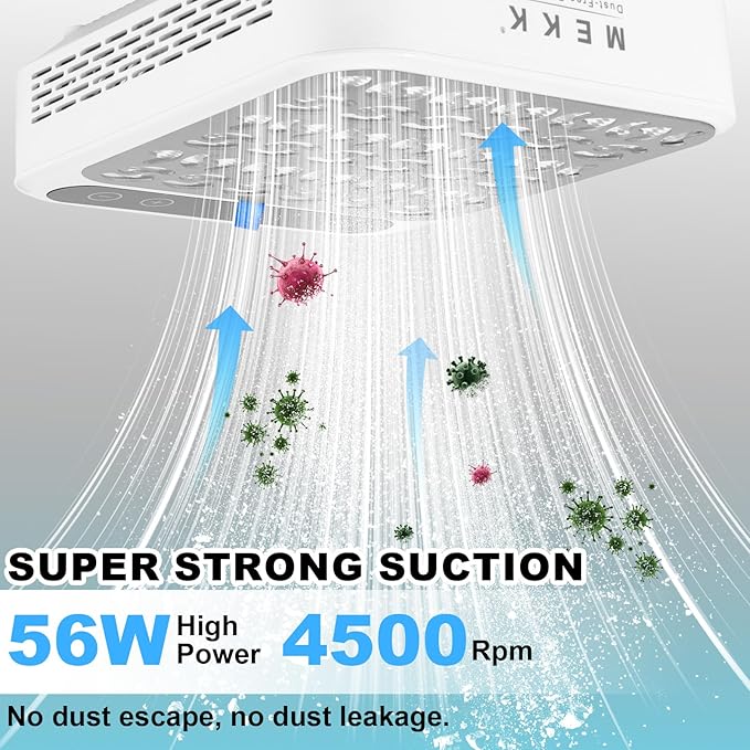 MEKK Professional Nail Dust Collector with Reusable Filter,Vacuum Fan Dust Extractor, Powerful & Quiet Nail Tech Dust Suction Machine for Nail Polish Remover,Salon & Home- White