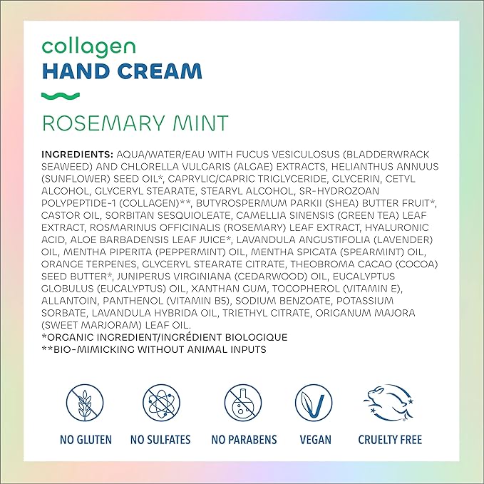 Seaweed Bath Co. Collagen Hand Cream, Rosemary Mint Scent, 2 Ounce, Sustainably Harvested Seaweed, Green Algae, Shea Butter