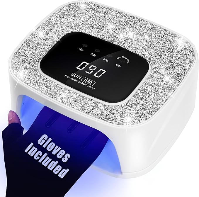 UV LED Nail Lamp Dryers & Gloves 268W Diamond UV Light for Gel Nails Polish,Fast Curing Colored Poly Builder Gel Lamp with Sensor 4 Timer Touch Screen 36 LED,Professional Manicure Pedicure Art Tools