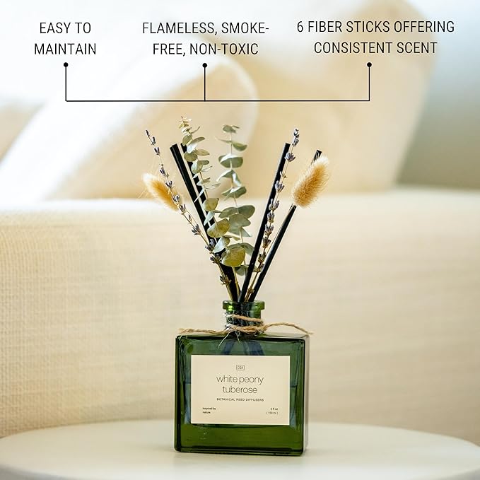 Craft & Kin Christmas Reed Diffuser with Dried Flowers | 5 oz White Peony & Tuberose Scented Holiday Reed Diffusers for Home, Bathroom | Scent Sticks | Elegant Fragrance Home Decor for Men & Women