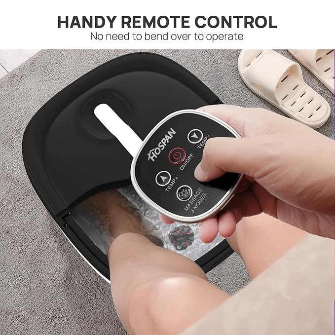 HOSPAN Collapsible Foot Spa Electric Rotary Massage, Foot Bath with Heat, Bubble, Remote, and 24 Motorized Shiatsu Massage Balls. Pedicure Foot Spa for Feet Stress Relief - FS02A