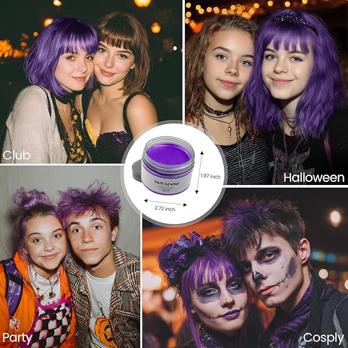 Purple Temporary Hair Color Wax - SOVONCARE Washable Hair Dye for Men & Women, All-Day Hold Disposable Hair Styling Clays for Party, Cosplay & Daily 4.23 oz