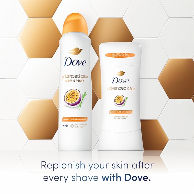 Dove Advanced Care Antiperspirant Deodorant Stick Passion Fruit & Lemongrass scent 4 Count Antiperspirant deodorant with Pro Ceramide Technology 72-hour odor control and all-day sweat protection 2.6oz