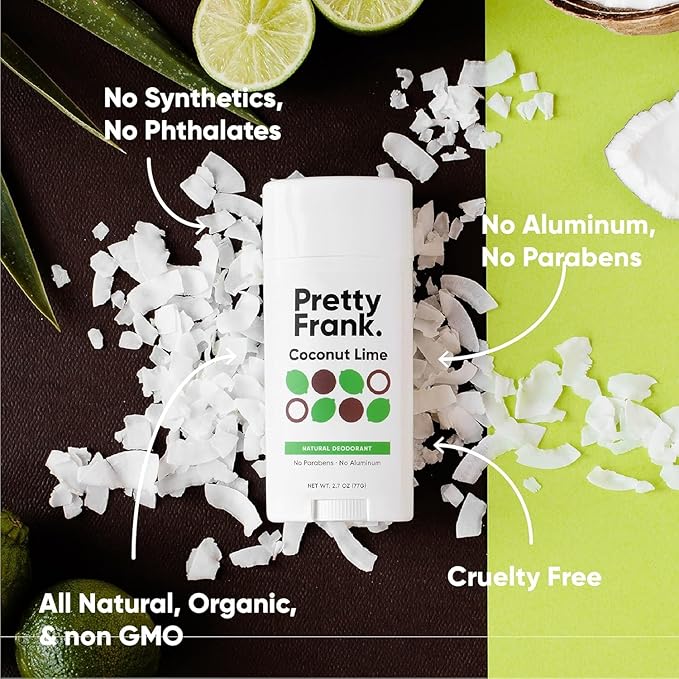Pretty Frank Natural Aluminum-Free Deodorant Stick, Coconut Lime (1-Pack) | All-Day Odor Control for Women & Men | Effective, Skin Soothing Formula with Safe, Organic Ingredients and Essential Oils