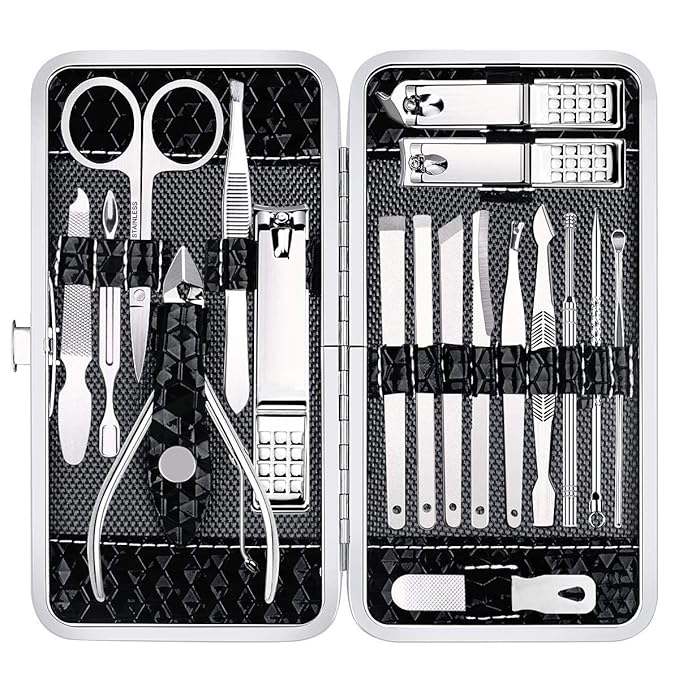 Nail Clippers Set Fingernail and Toenail Clipper Cutters, 18Pcs Manicure Pedicure Kit Professional Grooming Kits, Nail Care Tools with Travel Case Stocking Stuffers Gifts for Men Women Parent