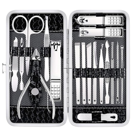Nail Clippers Set Fingernail and Toenail Clipper Cutters, 18Pcs Manicure Pedicure Kit Professional Grooming Kits, Nail Care Tools with Travel Case Stocking Stuffers Gifts for Men Women Parent