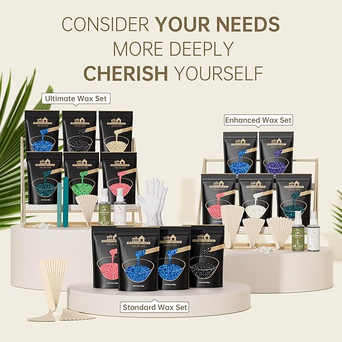 Lifestance Wax Beads Set, 4 Kinds of Waxing Beads, Hard Wax Beans with 44 Items, Perfect for Any Waxing Warmers for Hair Removal for Brazilian Bikini, Brazilian, Legs, Body