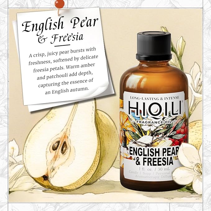 HIQILI English Pear & Freesia Fragrance Oil for Candle, Soap & Perfume Making, Premium Scents for Essential Oil Diffuser, Home Spray - 1 Fl Oz