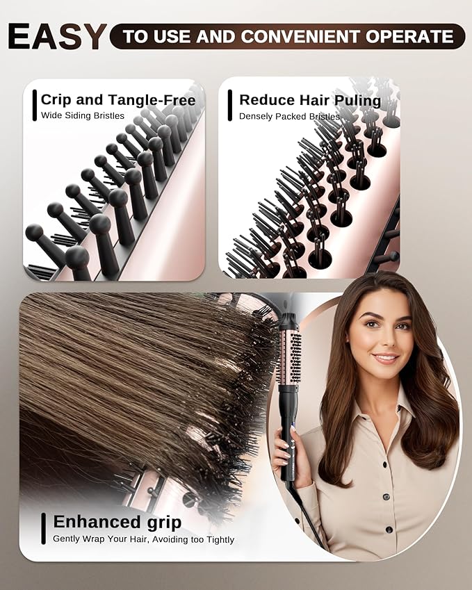 Thermal Brush Heated Round Brush: 2 in 1 Hot Hair Comb with 9 Temp Settings for Straighten and Curly Hair - Voluming Styler Tool Can Straighten, Smooth, Travelling(Black)