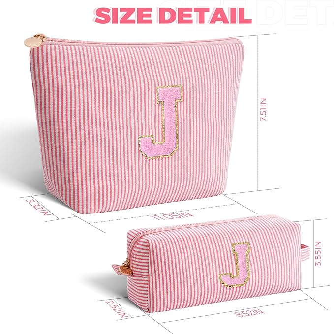 Monogrammed Gifts for Women - Cosmetic Bag for Teen,Initial Cute Makeup Bag Set for Women,Trendy Pouch for Niece Sister Friend Female Her,Birthday Gifts for Daughter - Peach,J