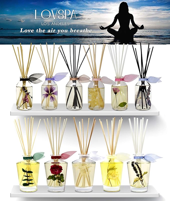 LOVSPA Reed Diffuser Set, Lavender Vanilla Scented Oil Diffuser with Sticks, Home Fragrance Accessories for Bathroom Shelf Decor, Aroma Diffusers for Home or Office Desk, USA Made