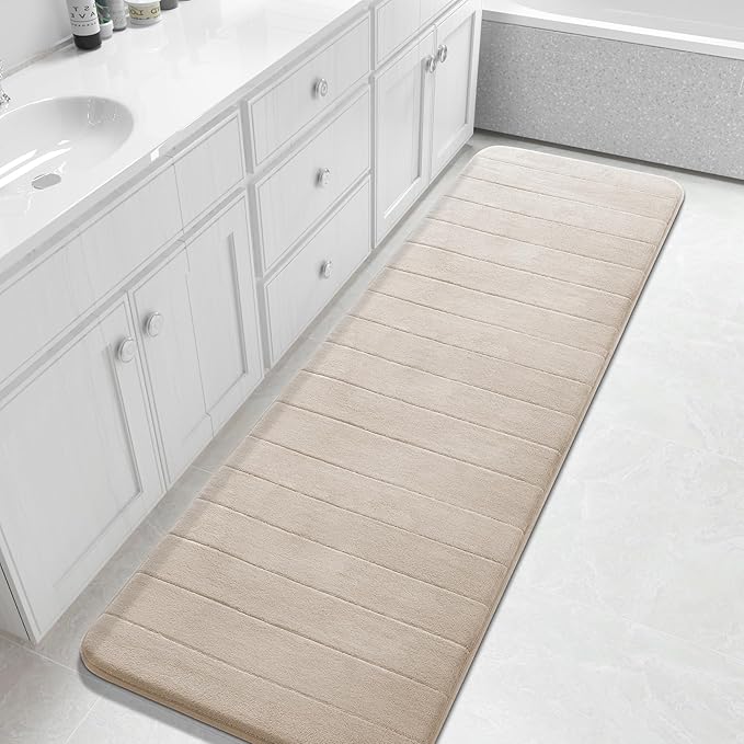 Yimobra Bathroom Runner Rugs 72"x24" Non Slip Washable Memory Foam Bath Mat, Super Soft Water Absorbent Hallway Carpet for Vanity Tub Shower, Beige