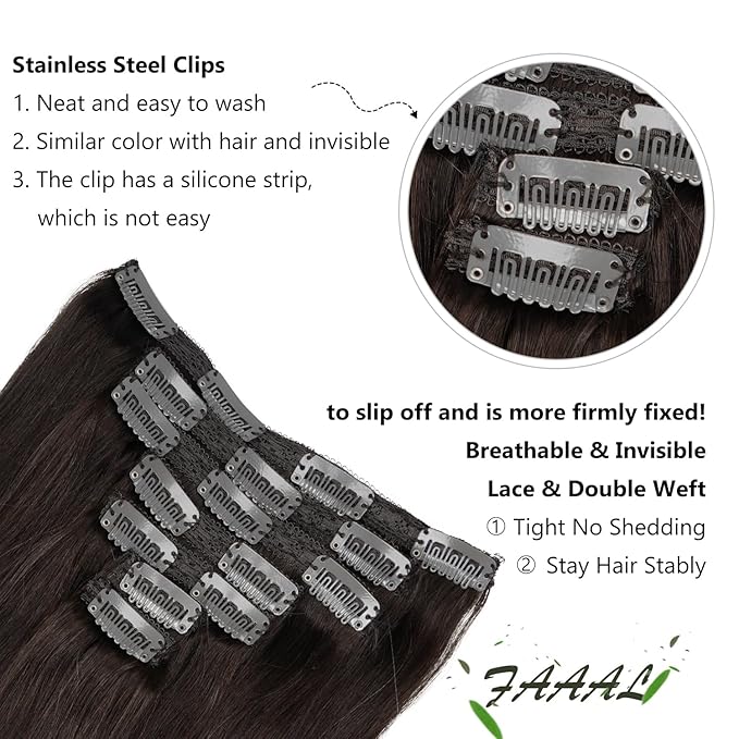 14 Inch Clip in Hair Extensions Real Human Hair 110g 7 Pieces 16 Clips Dark Brown #2 Double Weft Human Hair Clip In Extensions Silky Straight Thick Hair Extensions Clip Ins