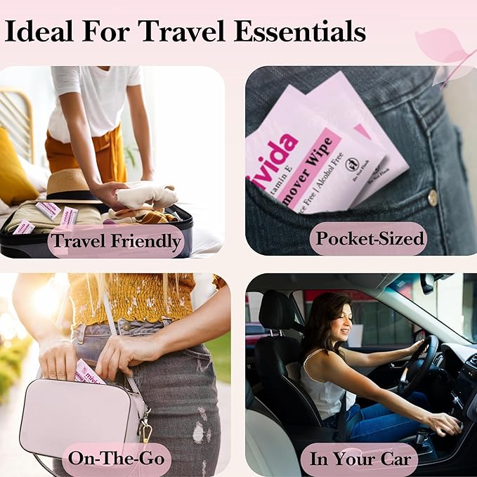 mivida 100 Count Individually Wrapped Makeup Remover Wipes with Vitamin E | Fragrance-Free, Alcohol-Free makeup wipes | Hypoallergenic single make up removing wipes