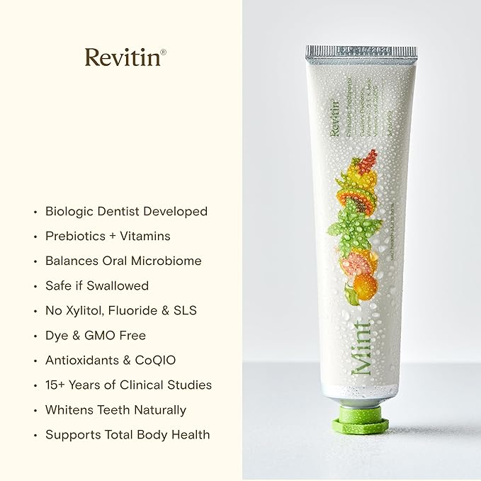 Revitin Toothpaste | Fluoride-Free Prebiotic Mint Tooth Gel | No SLS, Gluten Free, Dye Free, GMO Free, No Sweeteners | Non-Toxic, Kid Approved, Pack of 5