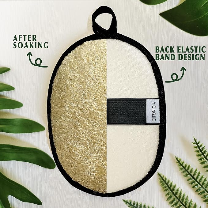 Natural Shower Loofah Sponge Exfoliating Body Scrubber，Natural Organic Beauty Exfoliating Loofah for Men and Women, Suitable for Cleansing Face Scrubber and Body Bath,Large Black(2 Pack)