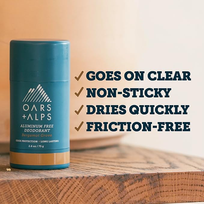 Oars + Alps Deodorant for Men & Women, Aluminum Free Deodorant for Men, Dermatologist Tested, Clean Ingredients, Vegan, Long Lasting, Odor Protection, Bergamot Grove, 2pk, 2.6oz