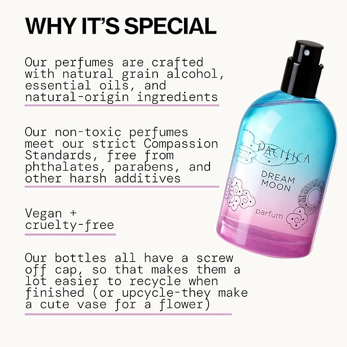 Pacifica Dream Moon Spray Perfume 2 fl oz – Bergamot, Pink Rose, Vanilla, Sandalwood & Patchouli – Clean, Vegan & Cruelty-Free Natural Perfume