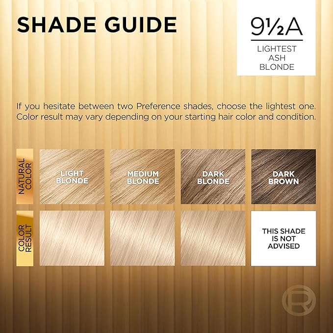 L'Oreal Paris Superior Preference Luminous Fade-Defying Permanent Hair Color, Hair Dye For Up to 9 Weeks of Radiance, Lightest Ash Blonde 9.5A, 1 Hair Dye Kit (Pack of 2)