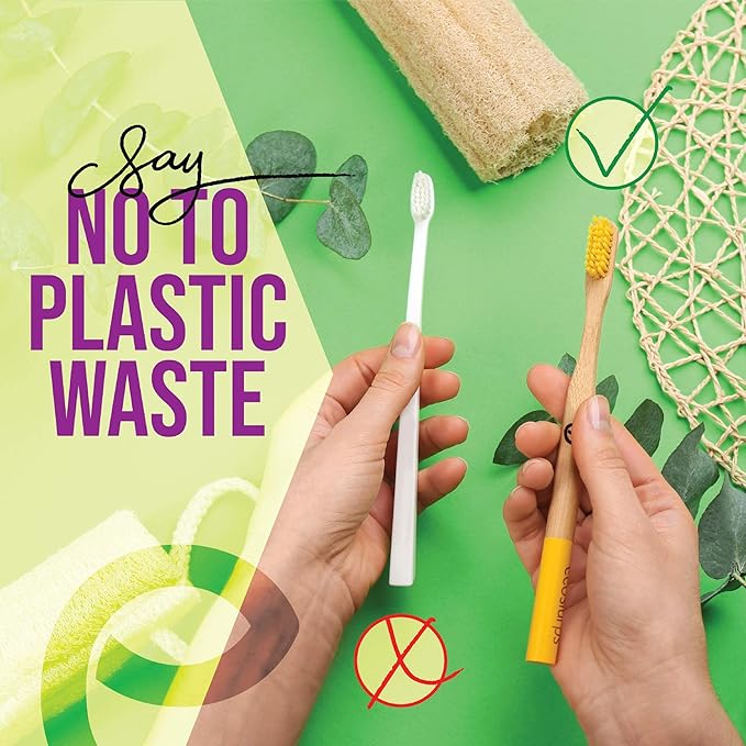 EcoSlurps 6 Bamboo Toothbrushes Multipack - Award Winning Round Handle Soft Medium Bristle Wooden Toothbrush Family Set Bulk (6 Pack)