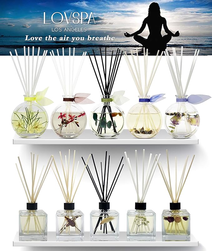 LOVSPA Reed Diffuser Set, Japanese Honeysuckle Scented Oil Diffuser with Sticks, Home Fragrance Accessories for Bathroom Shelf Decor, Aroma Diffusers for Home or Office Desk, USA Made
