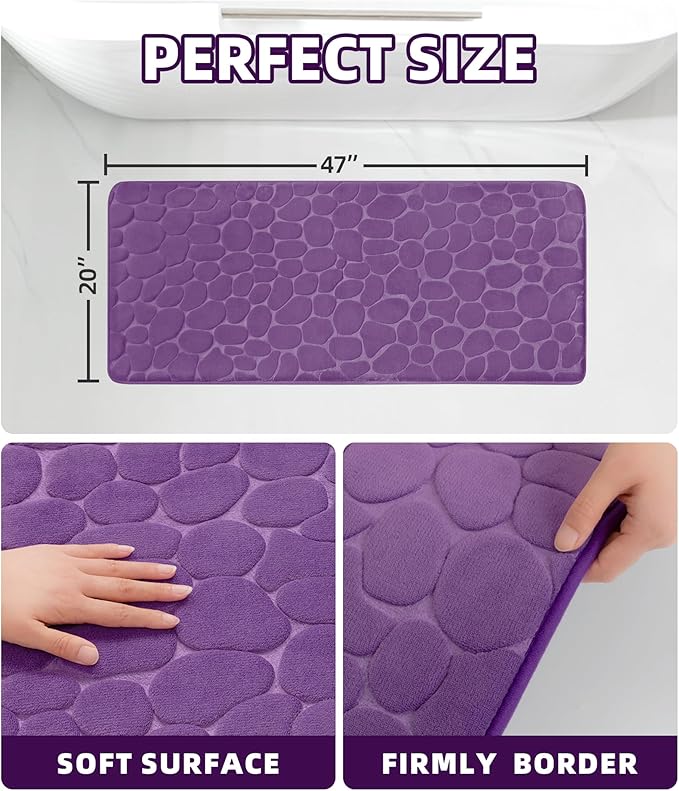 YIHOUSE Memory Foam Runner Rug, Cobblestone Bathroom Runner Rugs Super Water Absorbent Bath Mats for Bathroom Machine Washable Bath Rugs for Hallway Bedroom Laundry Room(20 x 47,Eggplant)
