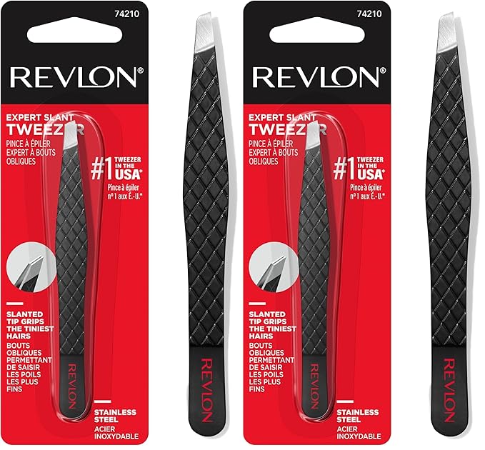 Revlon Eyebrow Tweezer, Stainless Steel | Pack of 2 | For Men & Women