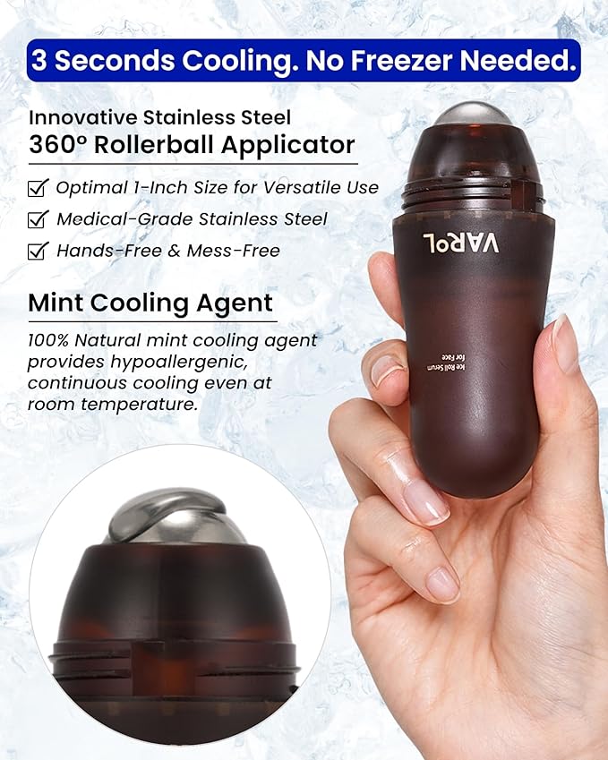 Ice Roll Serum for Face, Puffy Eyes, Under Eye Bags - Bakuchiol & Collagen for Wrinkles, Anti Aging, Ice Roller for Puffiness, Redness, Dark Circles - Korean Skin Care & Gua Sha, 1.69 Fl Oz