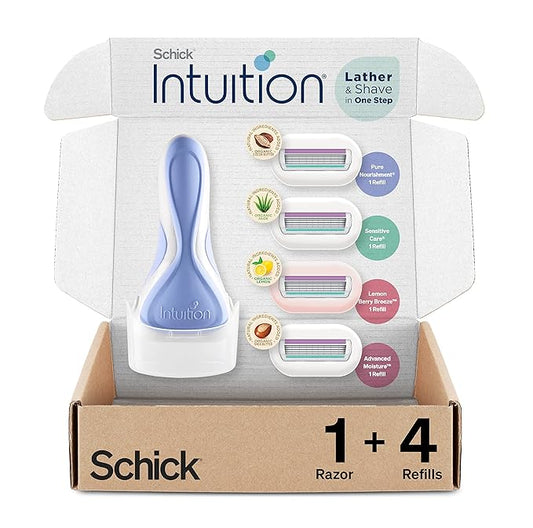 Schick Intuition Razors Variety Pack - 1 Razor Handle & 4 Blades Refill | Shaving Kit for Beginners, Gift Set, and Razor Starter Kit