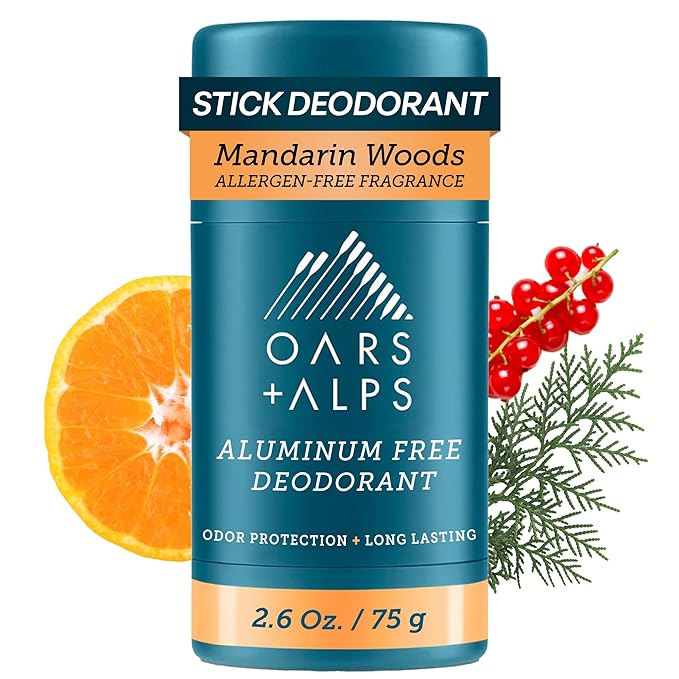 Oars + Alps Deodorant for Men & Women, Aluminum Free Deodorant for Men, Dermatologist Tested, Clean Ingredients, Vegan, Long Lasting, Mandarin Woods, 1pk, 2.6oz