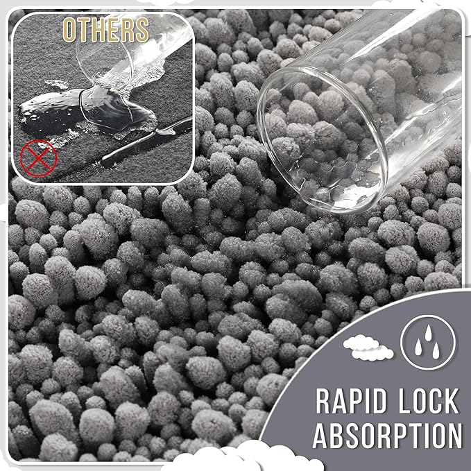 Yimobra Large Bathroom Rugs Non Slip Washable 36x24 Inch - Ultra Soft Absorbent Chenille Bath Mat, Quick Dry Shaggy Floor Carpet for Tub Shower, Gray Home Decor Accessories