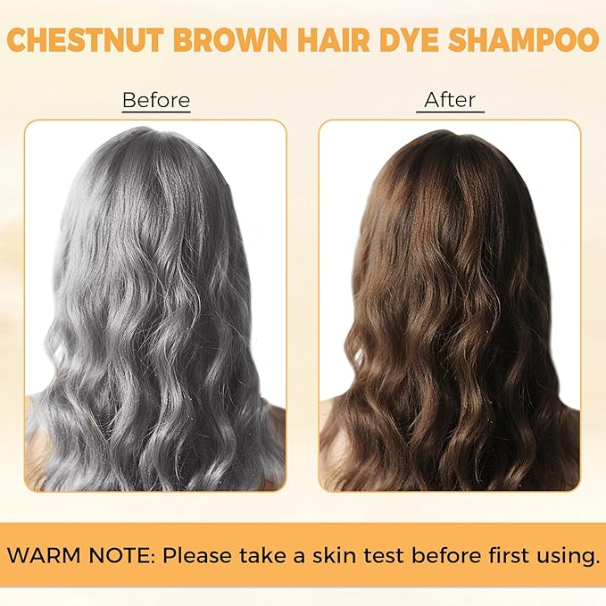 Chestnut Brown Hair Dye Shampoo 3 in 1 for Gray Hair Coverage, Hair Color Shampoo for Women Men, Herbal Ingredients Champu Para Pintar el Cabello (16.9 Oz)