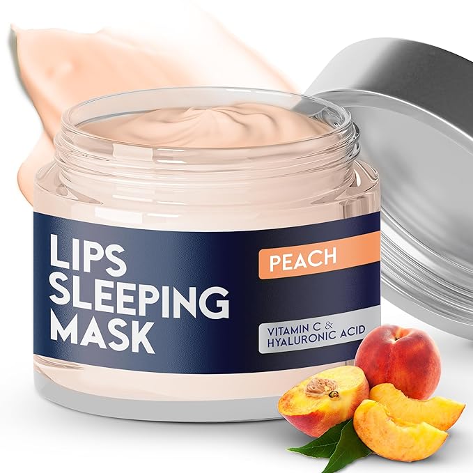 Lip Mask Overnight with Hyaluronic Acid & Collagen, Lip Sleeping Mask for Dry Cracked Lips, Moisturizing, Hydrating, Exfoliating Night Treatment for Lip Care (Peach) (0.7, Peach)