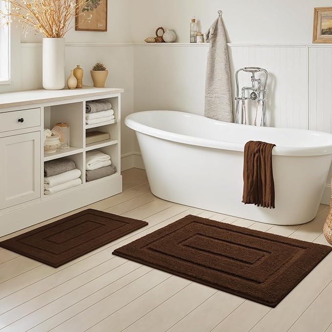 GRANNY SAYS Bathroom Rugs Sets 2 Piece,Soft Bath Mats for Bathroom, Bath Rugs Non Slip Washable, Absorbent Bath Rug for Tub, Shower and Toilet, Bath Mat Set (Brown, 20" x 32" + 16" x 24")