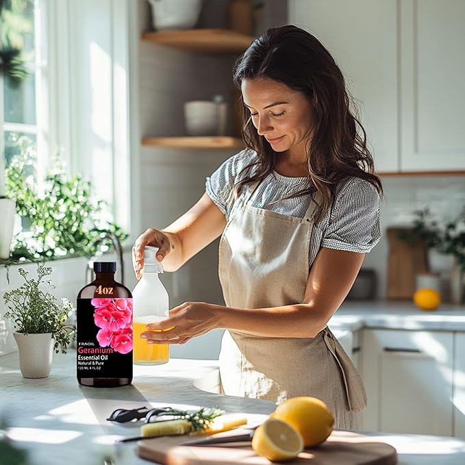 Geranium Essential Oil, Geranium Oil 4 Fl Oz 120ML for Diffuser Humidifier Yoga Cleaning DIY Candle Soap Making Perfume Gift for Women Essential Oils