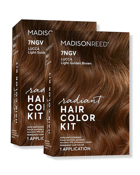 Madison Reed Radiant Hair Color Kit | 7NGV Light Golden Brown (Lucca Brown) for 100% Gray Hair Coverage | Dimensional Salon-Quality Permanent Hair Dye | PPD-Free & Ammonia-Free | 2 Pack