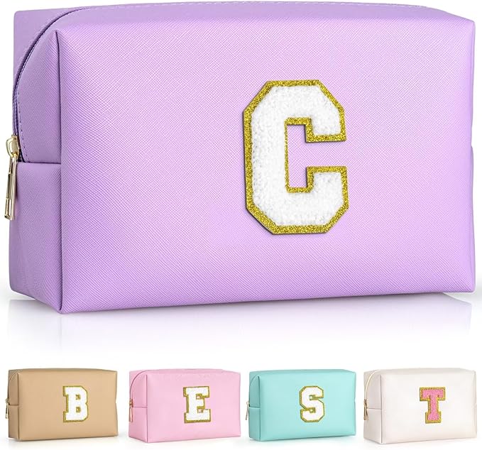 TOPEAST Gifts for Friends Female Mom, Cute Makeup Bag Small Pink Cosmetic Bag Travel Toiletry Bag, Personalized Birthday Gift for Women Girl, Preppy Travel Stuff for Girls (Purple C)