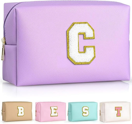 TOPEAST Gifts for Friends Female Mom, Cute Makeup Bag Small Pink Cosmetic Bag Travel Toiletry Bag, Personalized Birthday Gift for Women Girl, Preppy Travel Stuff for Girls (Purple C)