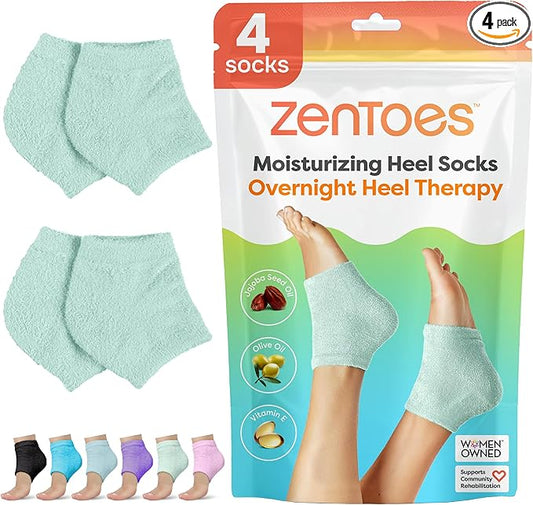 ZenToes Moisturizing Socks for Cracked Heel Treatment, Vitamin E, Olive Oil and Jojoba Oil Heel Socks, Stocking Stuffers for Women, Spa Self Care Gifts for Women (Fuzzy Mint Green, Regular)